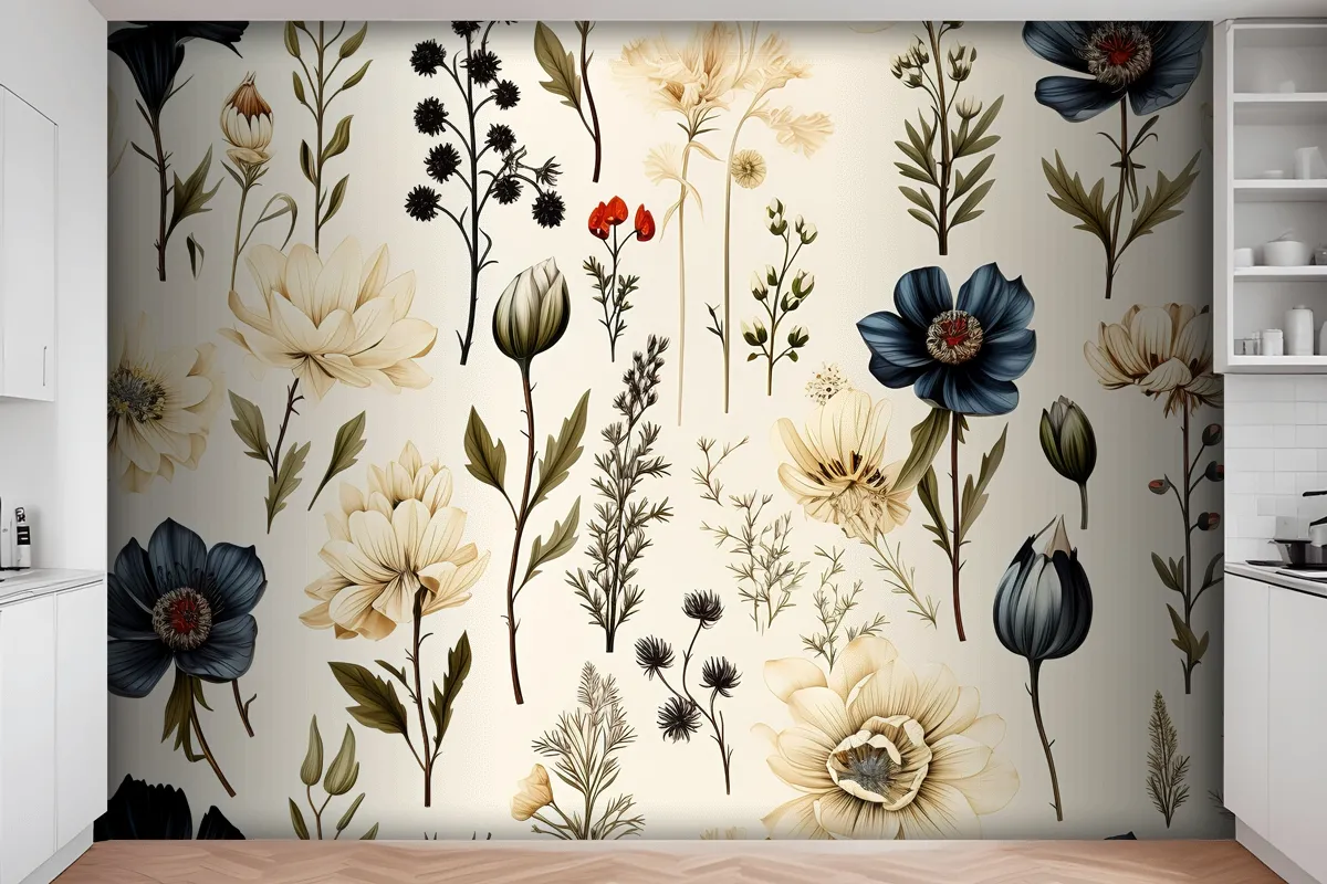 Floral Seamless Pattern Delicate And Vibrant Blooms Wallpaper Mural