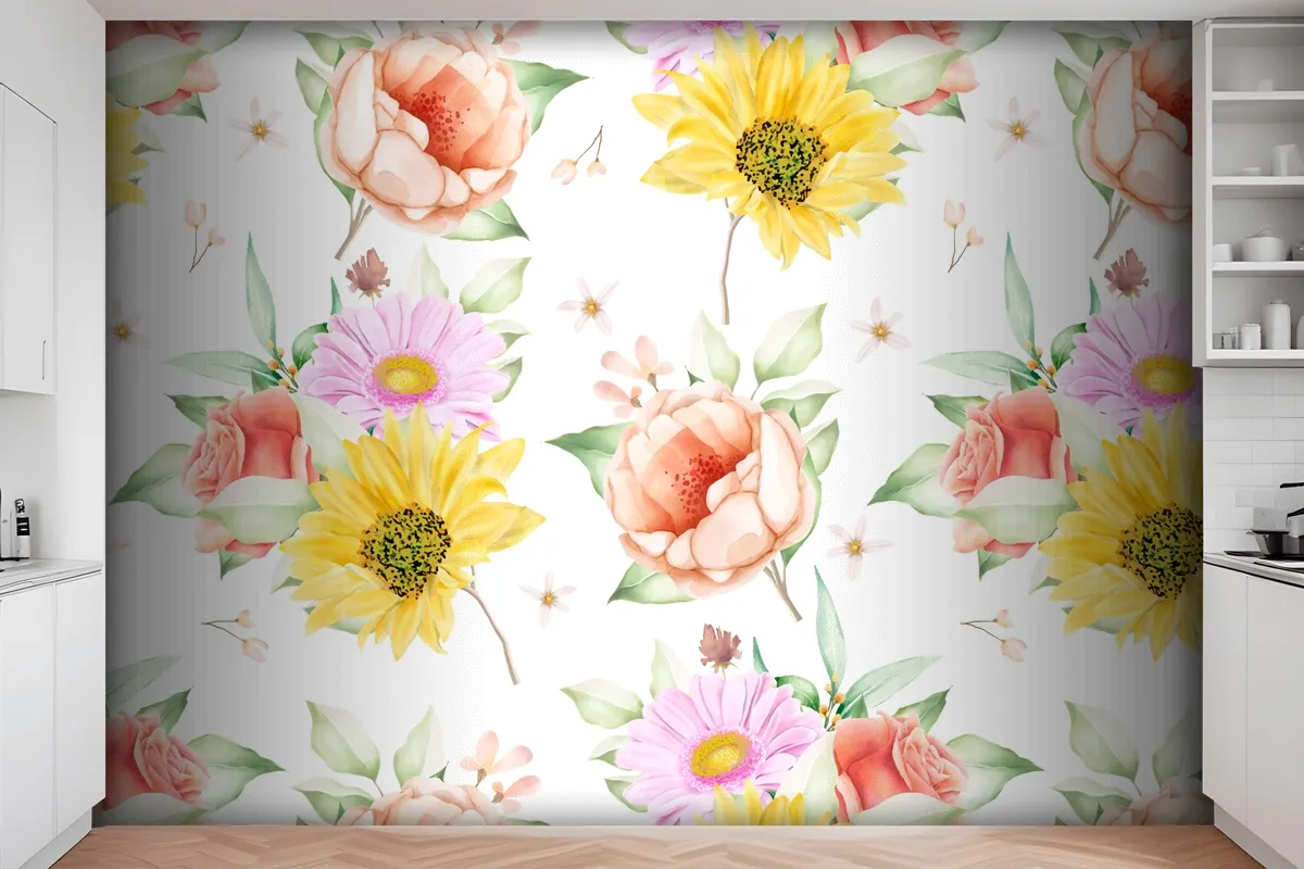 Floral Seamless Pattern Floral Blooming Wallpaper Mural