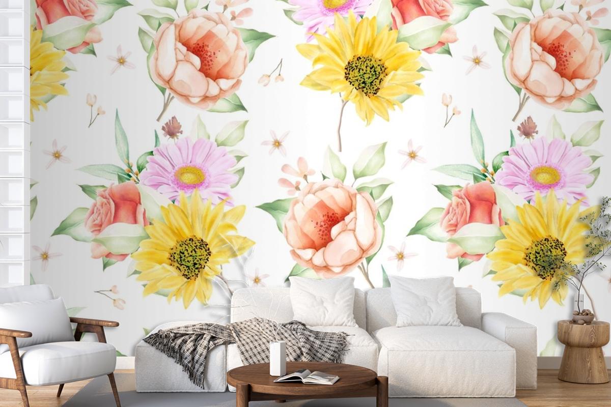 Floral Seamless Pattern Floral Blooming Wallpaper Mural