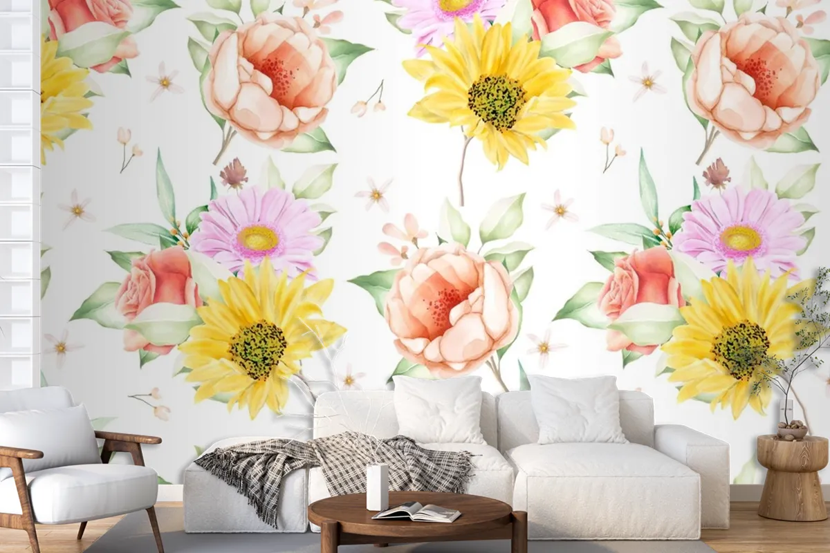 Floral Seamless Pattern Floral Blooming Wallpaper Mural