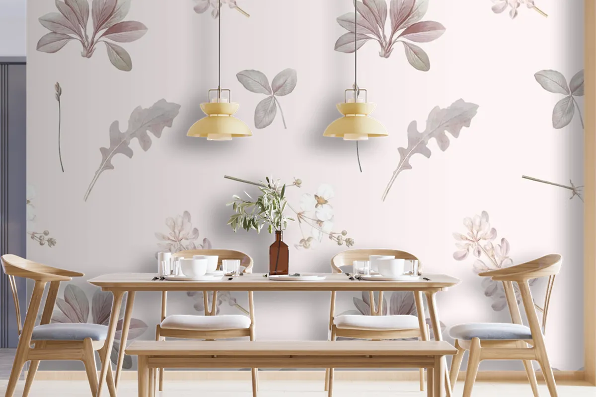 Floral Seamless Pattern On Gray Background Wallpaper Mural