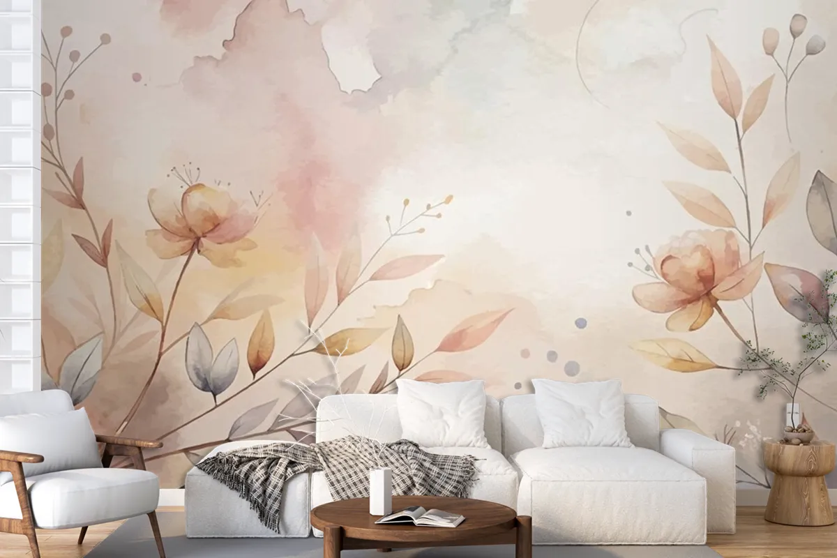 Floral Watercolor Silhouette Background Wallpaper Mural