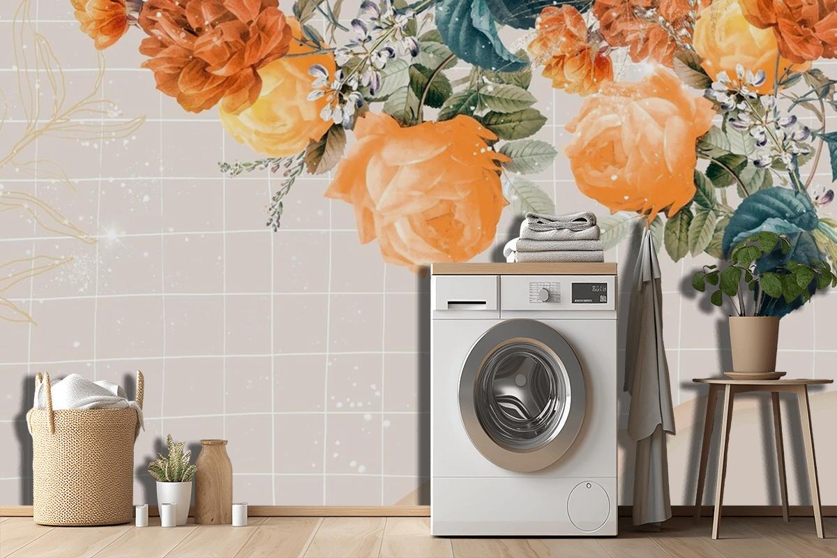 Flower Background Aesthetic Border Laundry Room Wallpaper Mural