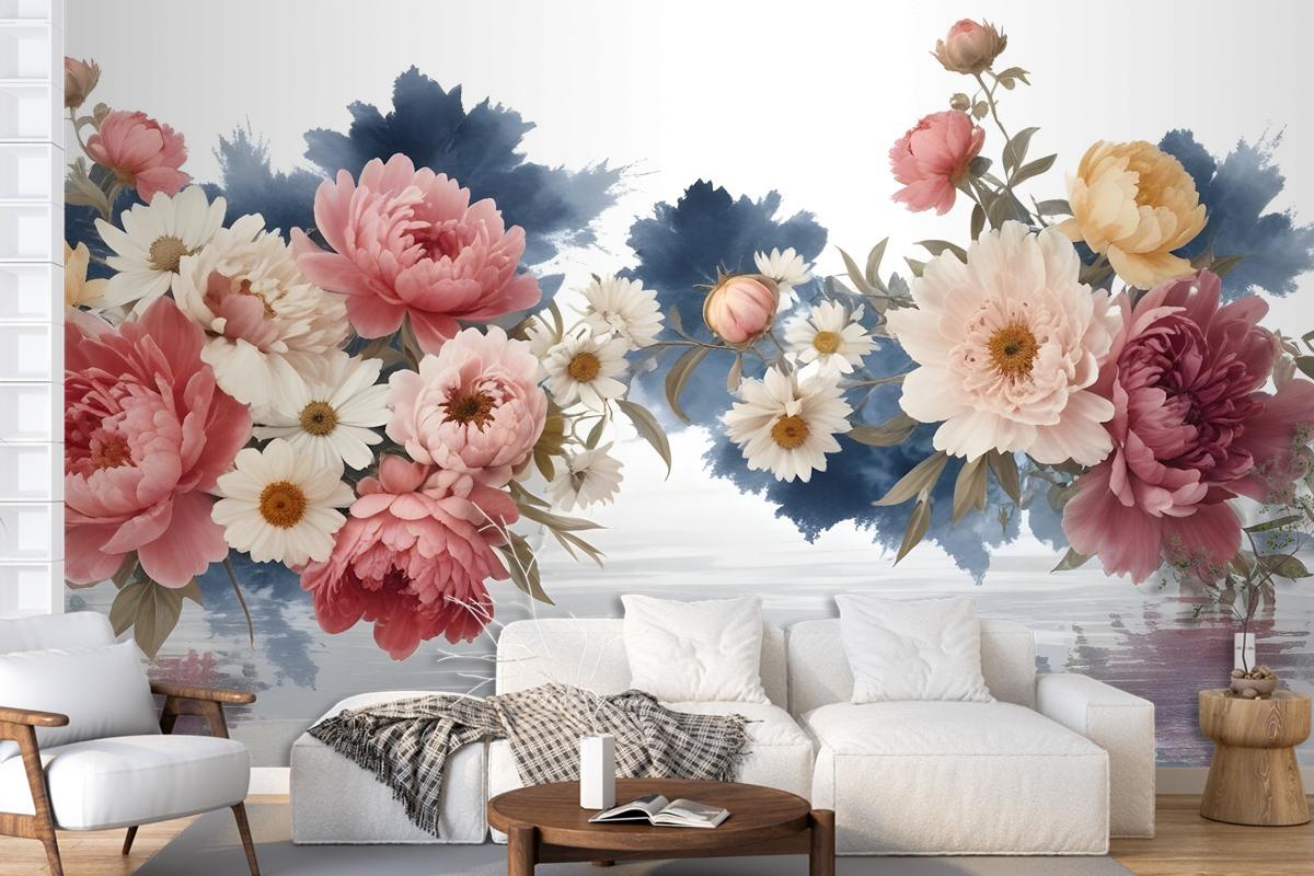 Flowers With World Wallpaper Mural