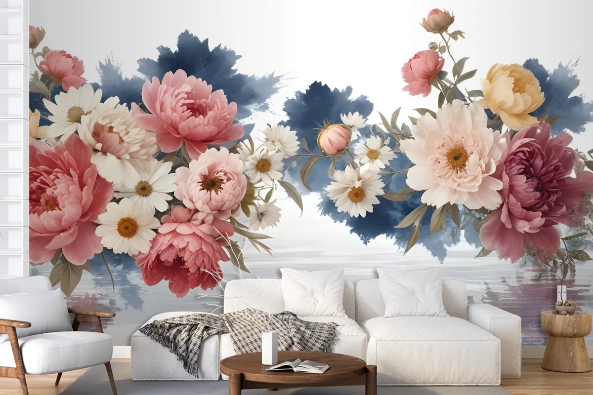 Flowers With World Wallpaper Mural