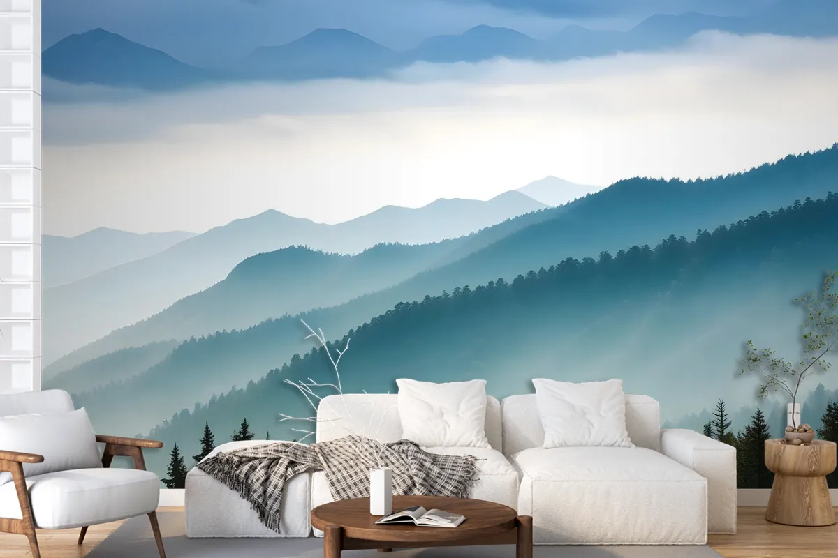 Foggy Mountains Landscape Wallpaper Mural