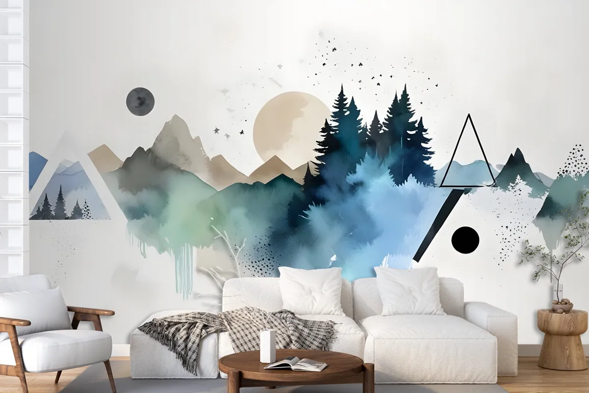 Forest Geometric Pattern Wallpaper Mural