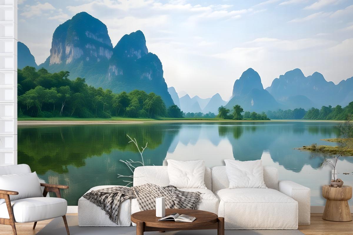 Forest Lake Landscape With Mountains Wallpaper Mural