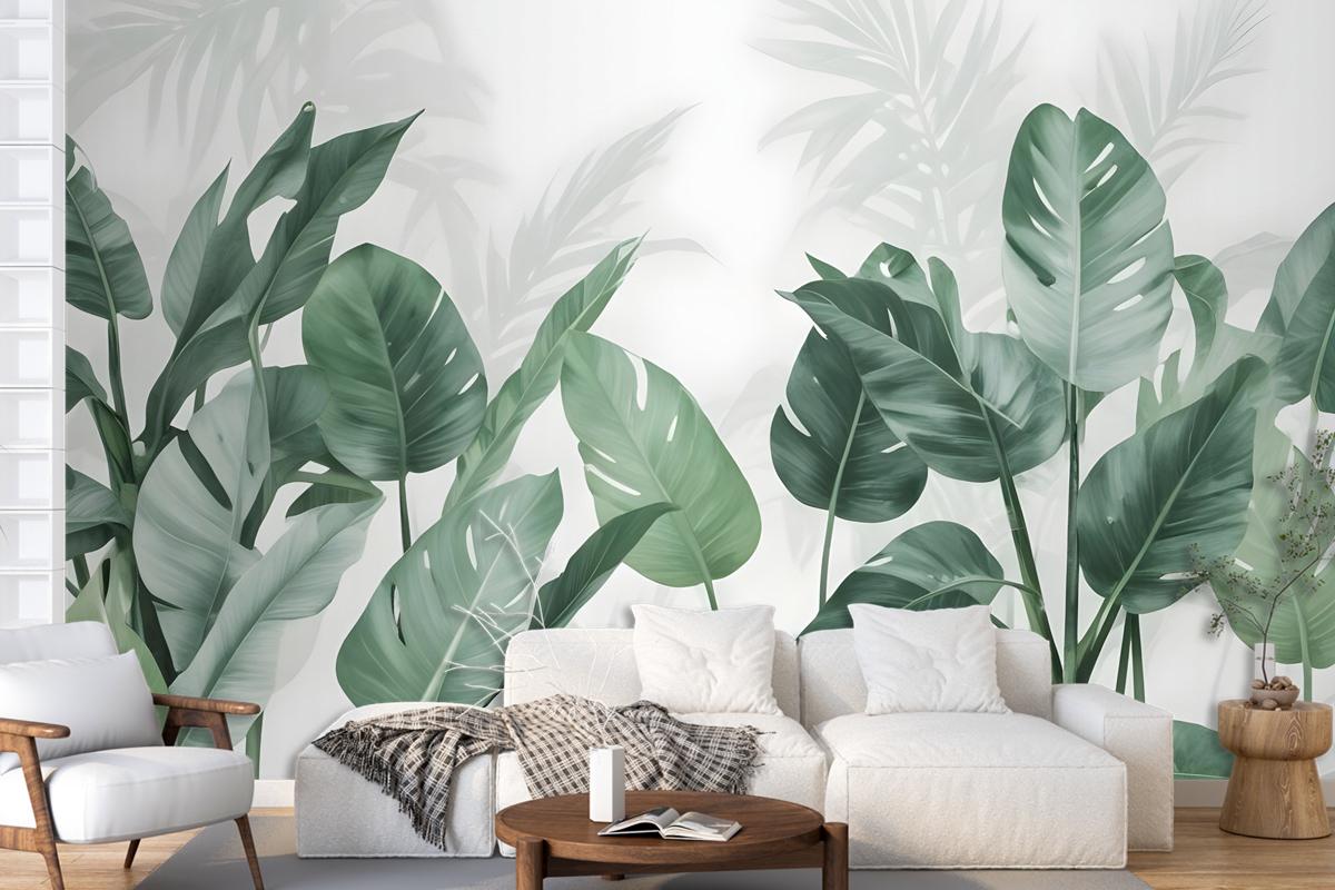 Fresh Green Tropical Leaf Wallpaper Mural