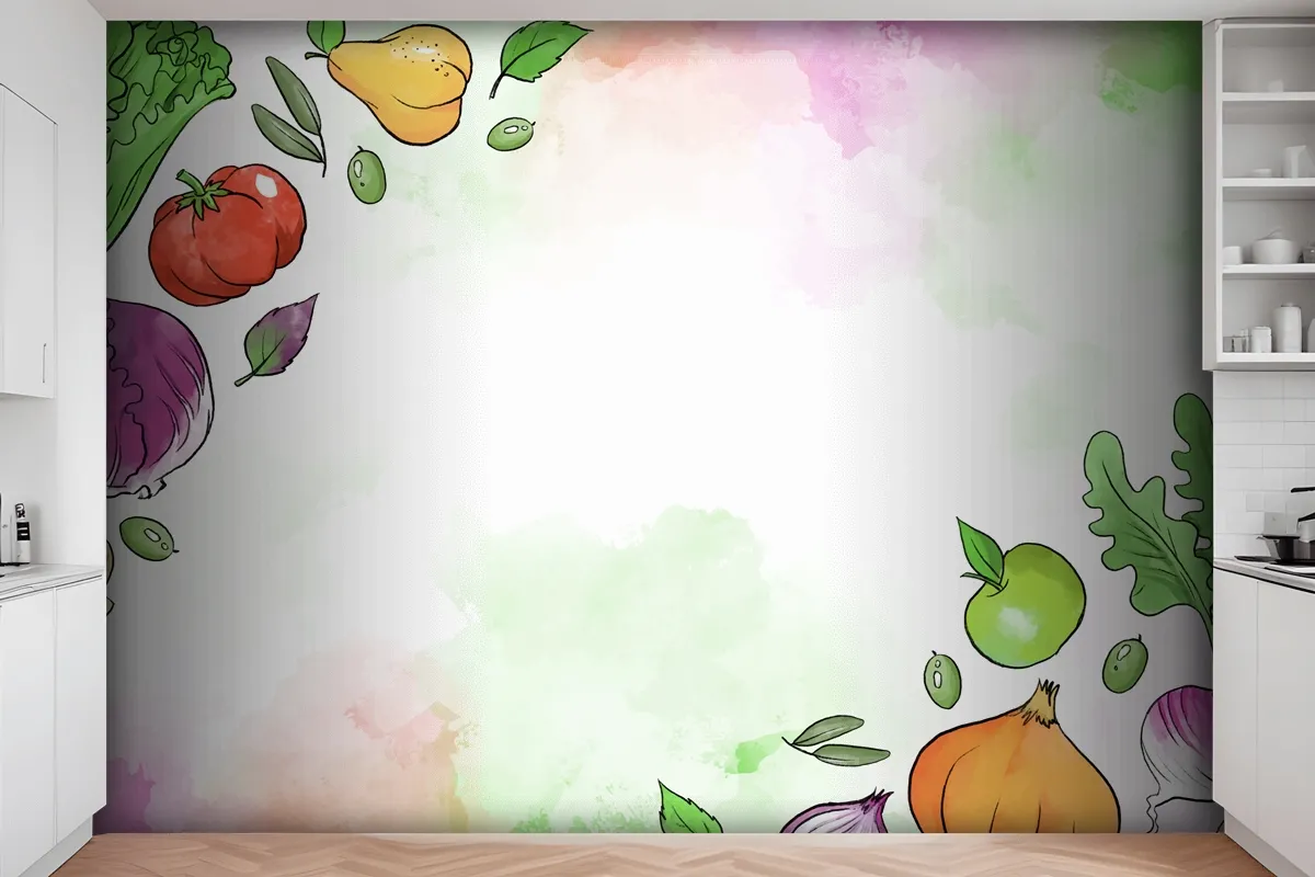 Fruit And Vegetables Hand Drawn Wallpaper Mural