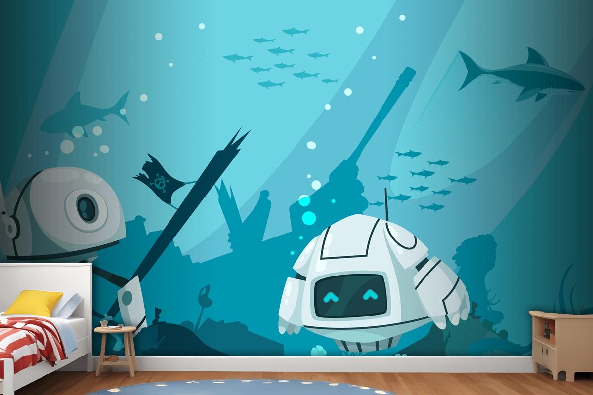 Futuristic Robots Marine Composition Wallpaper Mural