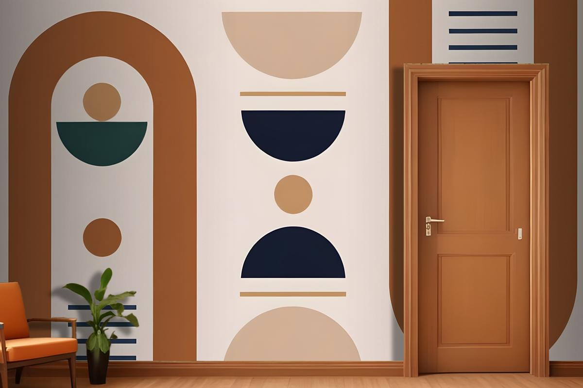 Geometric Shapes And Forms In Earthy Tones Of Brown Beige Navy And Green Wallpaper Mural