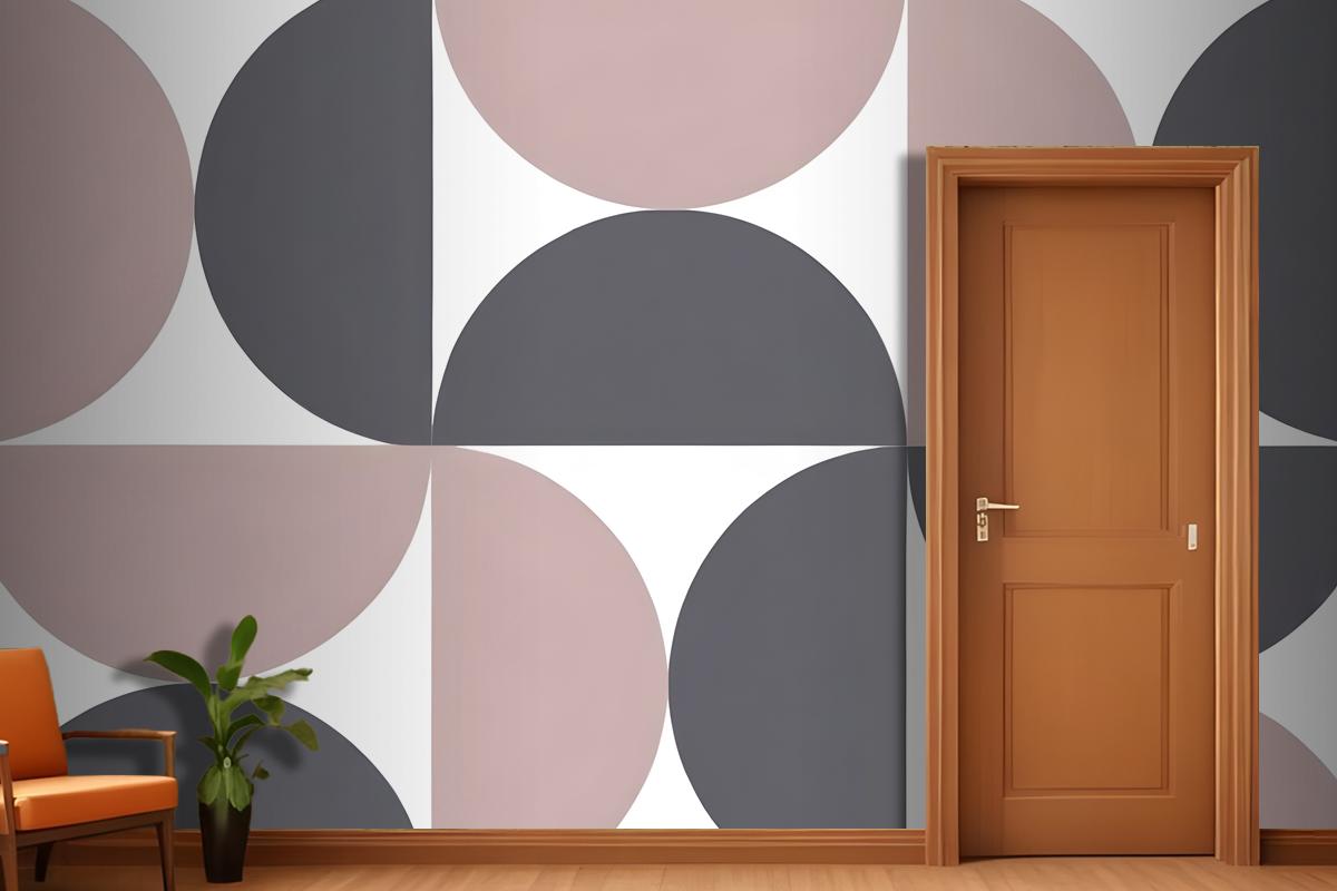 Geometric Shapes In Shades Of Gray And Pink Arranged Wallpaper Mural