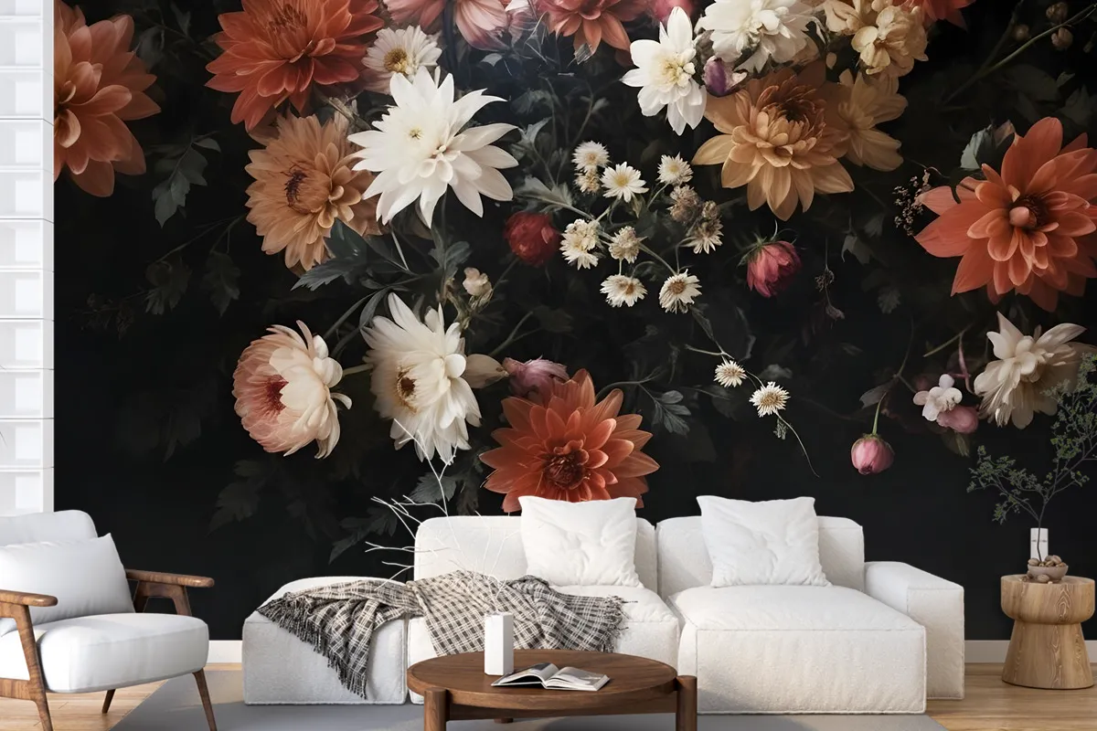 Golden Age Large And Dark Floral Wallpaper Mural