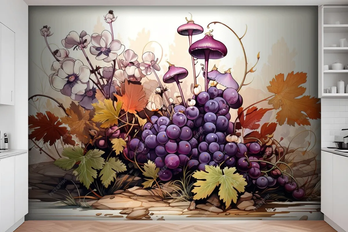 Grapes Seamless Pattern Fruits Background Watercolor Wallpaper Mural