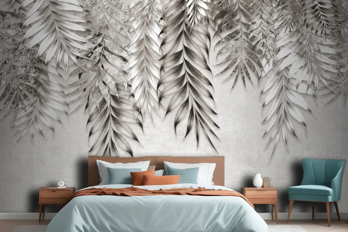 Gray And White Branches Trees Leaves On Drawing Wallpaper Mural