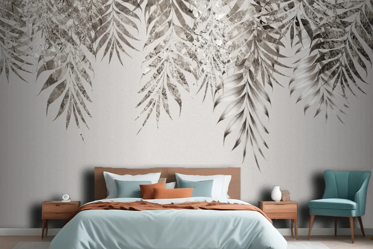 Gray Branches Tree Leaves In Drawing Wallpaper Mural