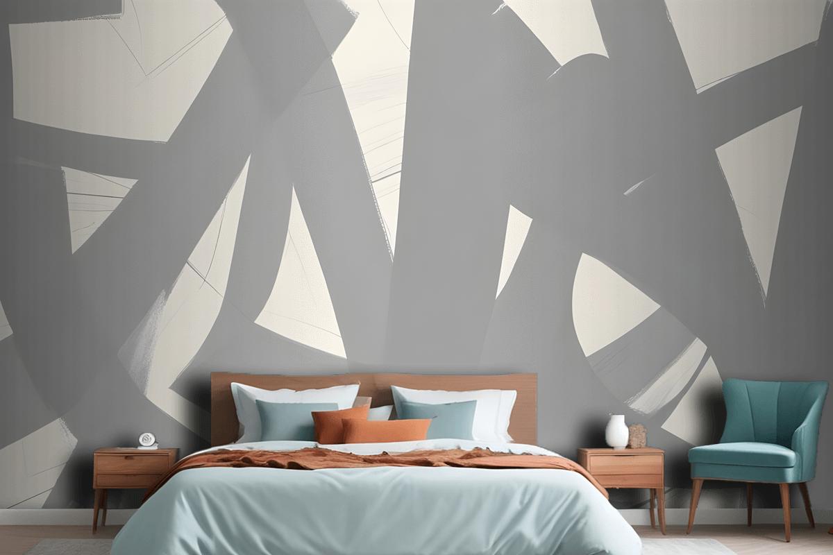 Gray Japanese Calligraphy Abstract Wallpaper Mural