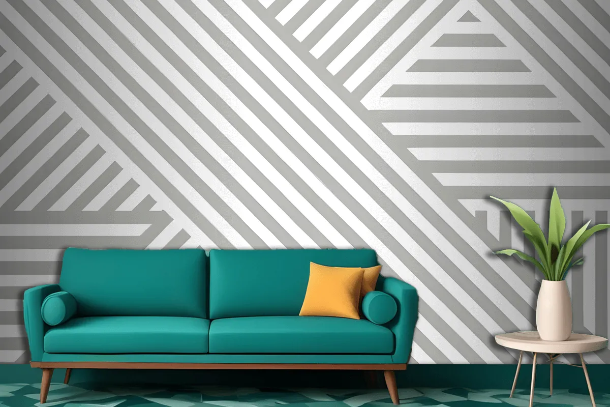 Gray White Diagonal Striped Pattern Wallpaper Mural