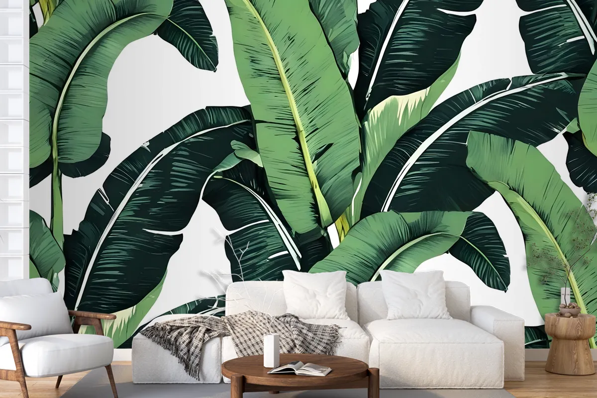 Green Banana Leaf Pattern Wallpaper Mural