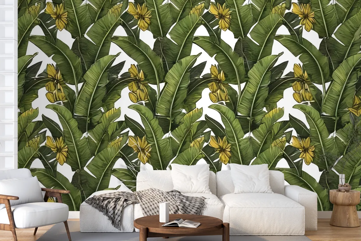 Green Banana Leaves Wallpaper Mural