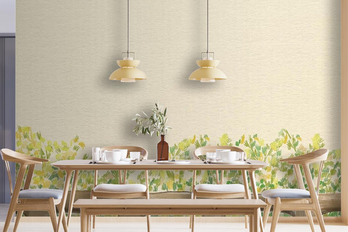 Green Bushes Background Color Pencil Wallpaper Mural