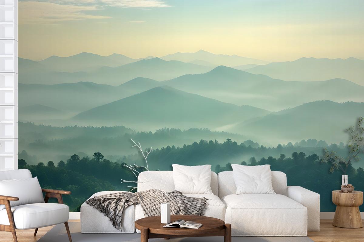 Green Mountain Silhouette Wallpaper Mural