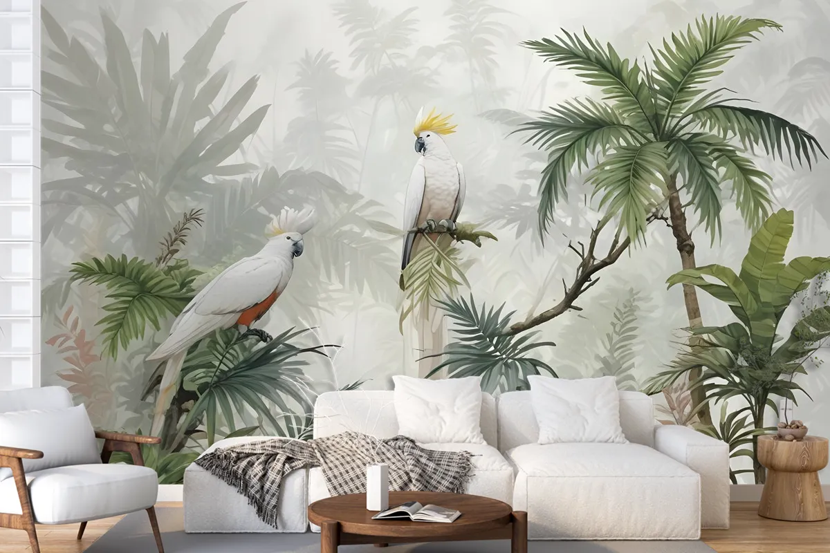 Green Tropical Forest With Parrot Wallpaper Mural