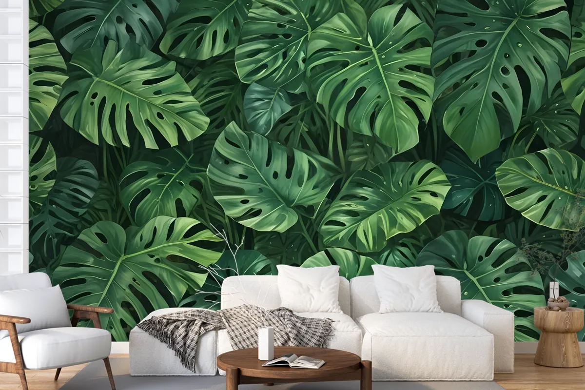 Green Tropical Leaves Wallpaper Mural