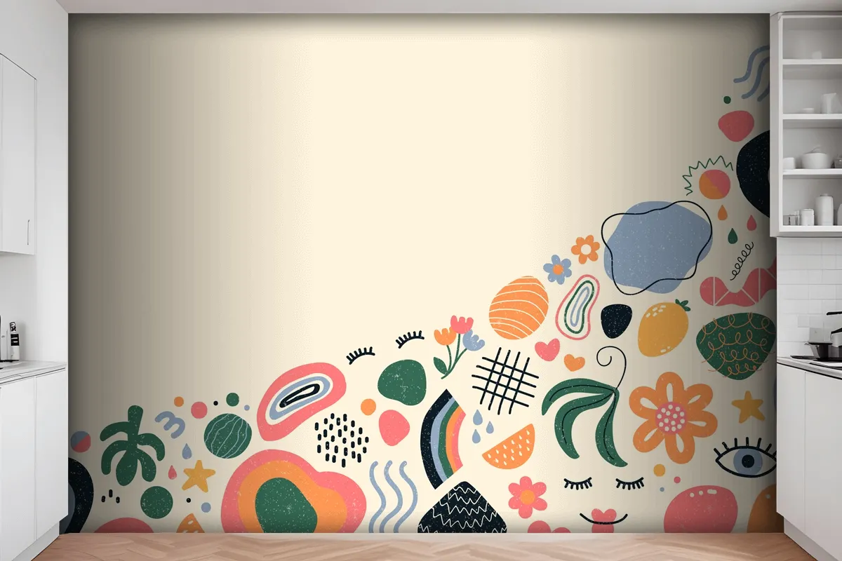 Handdrawn Abstract Organic Shapes Wallpaper Mural