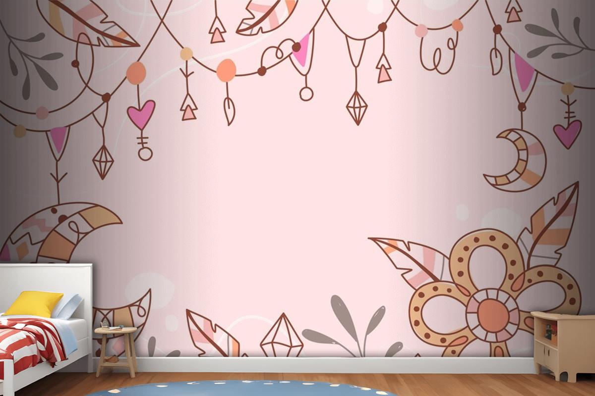 Hand Drawn Boho Background Girl Wallpaper Mural