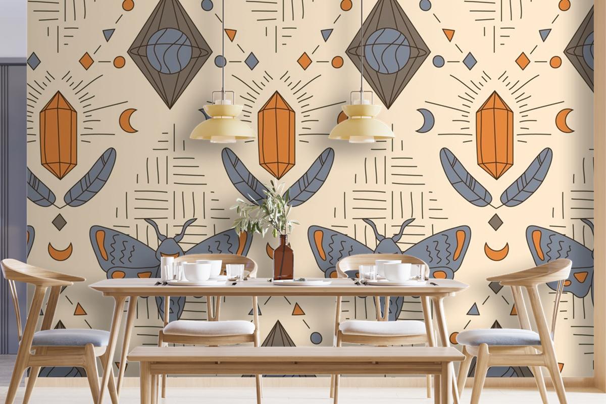 Hand Drawn Boho Geometric Pattern Wallpaper Mural