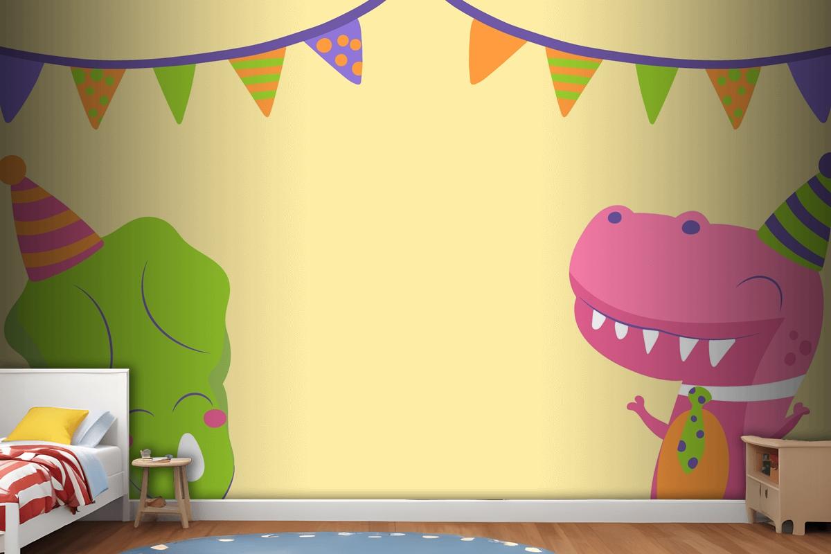 Hand Drawn Dinosaur Birthday Zoom Wallpaper Mural