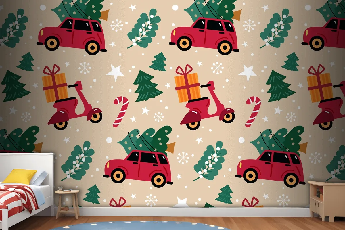 Hand Drawn Flat Christmas Pattern Design Wallpaper Mural