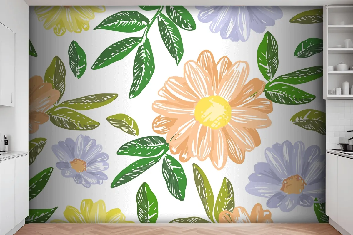 Hand Drawn Floral Embroidery Wallpaper Mural