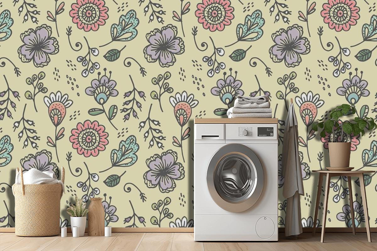 Hand Drawn Floral Pattern Design Wallpaper Mural