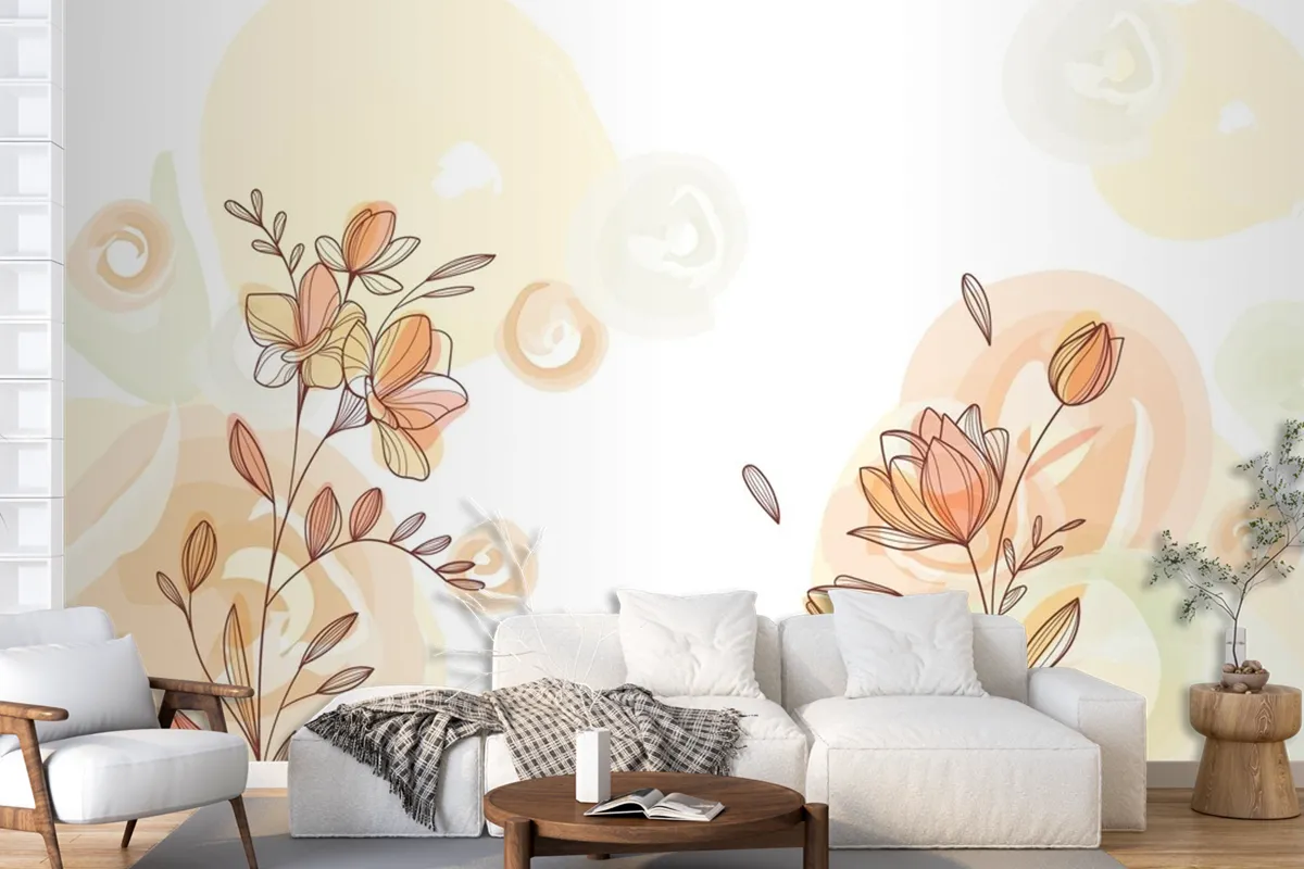 Hand Drawn Flowers Background Wallpaper Mural