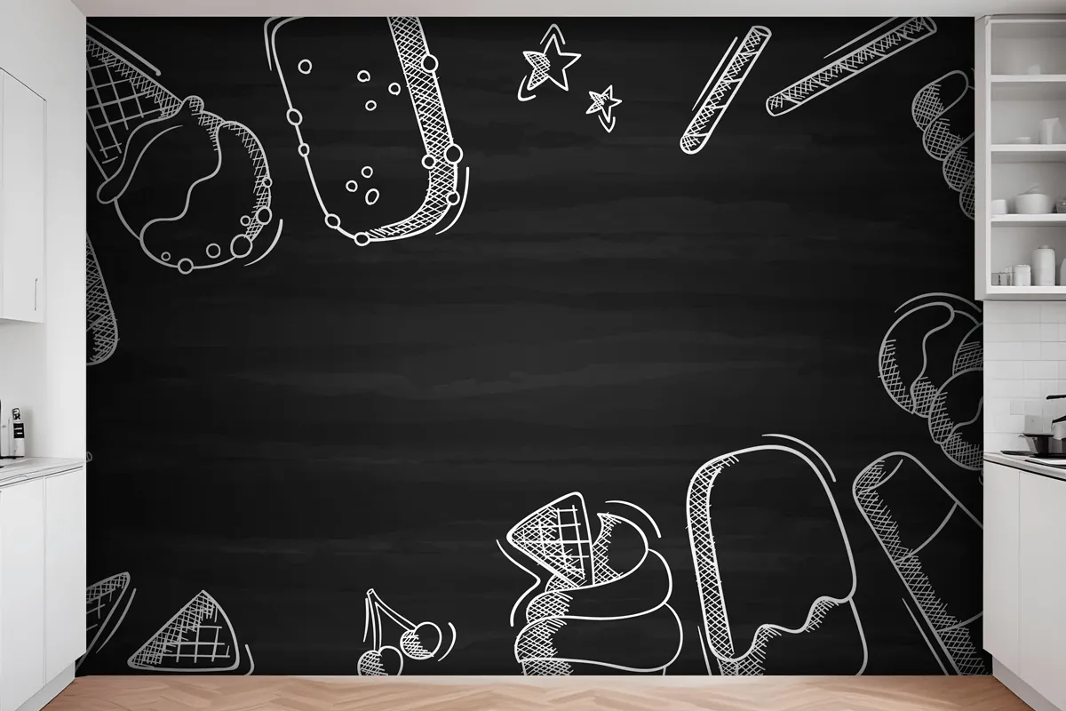 Hand Drawn Ice Cream Blackboard Wallpaper Mural