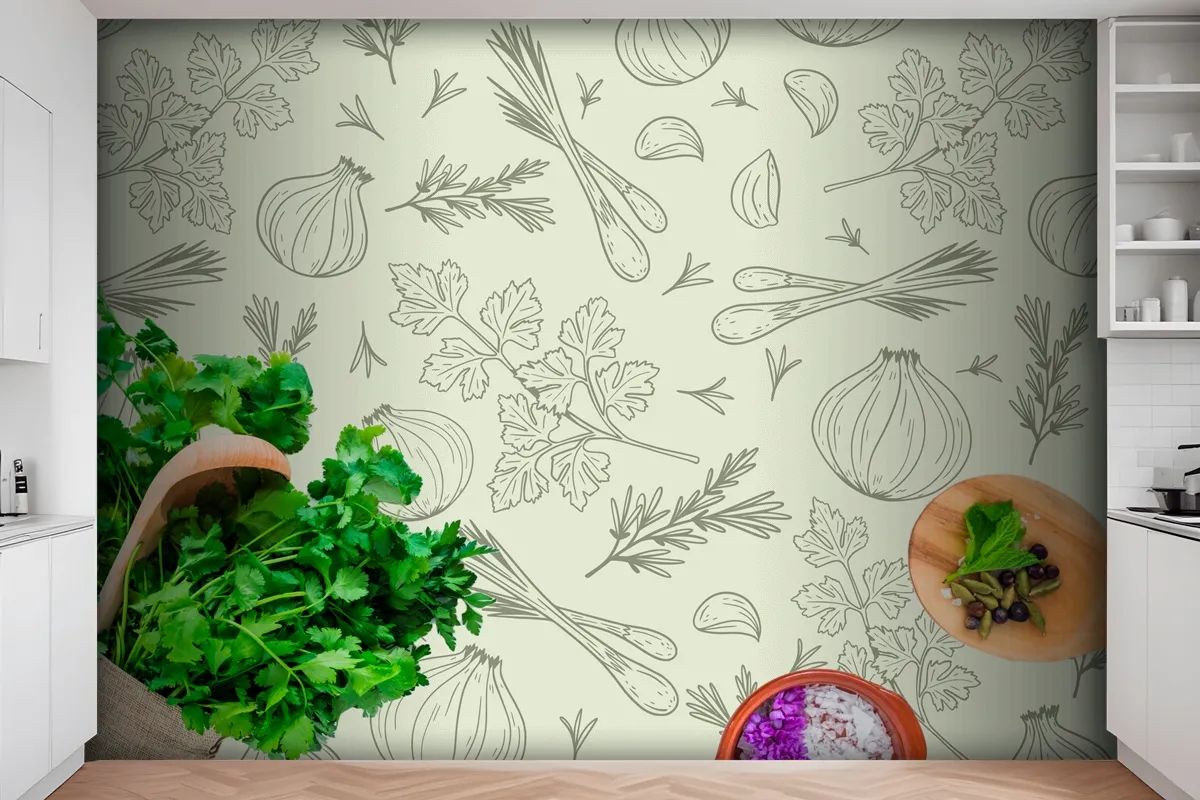 Hand Drawn Pattern Background Kitchen Wallpaper Mural