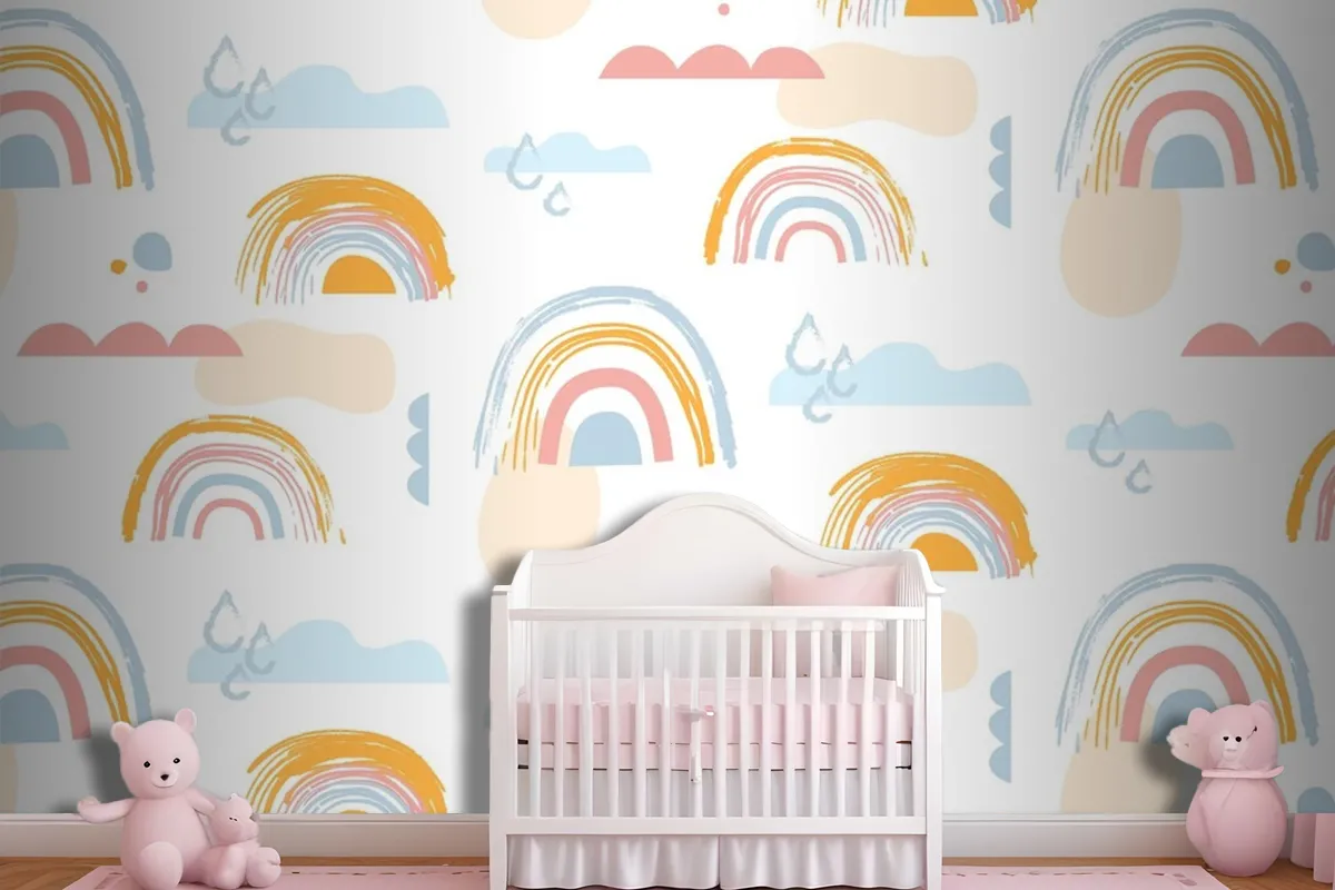 Hand Drawn Rainbow Pattern Design Girl Wallpaper Mural