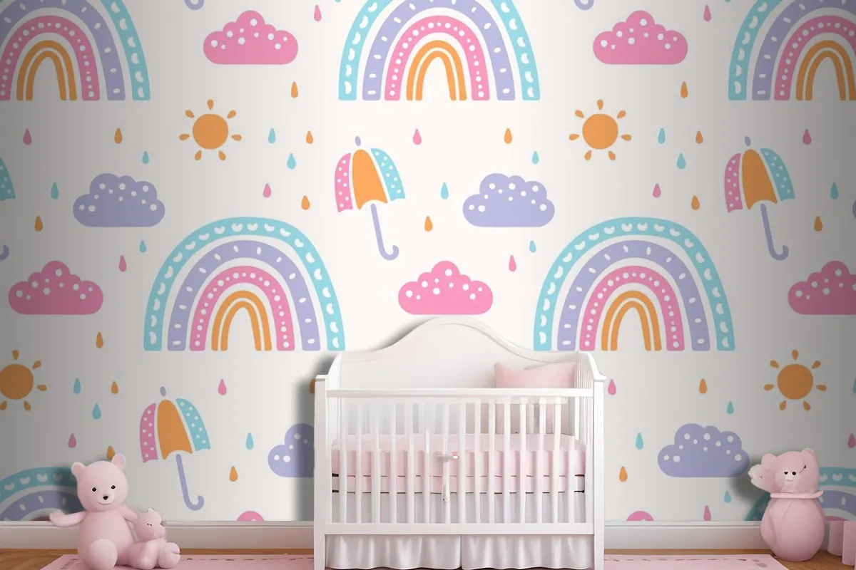 Hand Drawn Rainbow Pattern Design Kids Wallpaper Mural