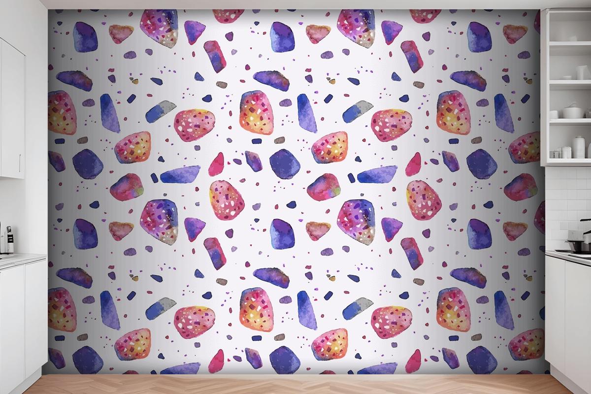 Hand Painted Colorful Terrazzo Pattern Wallpaper Mural