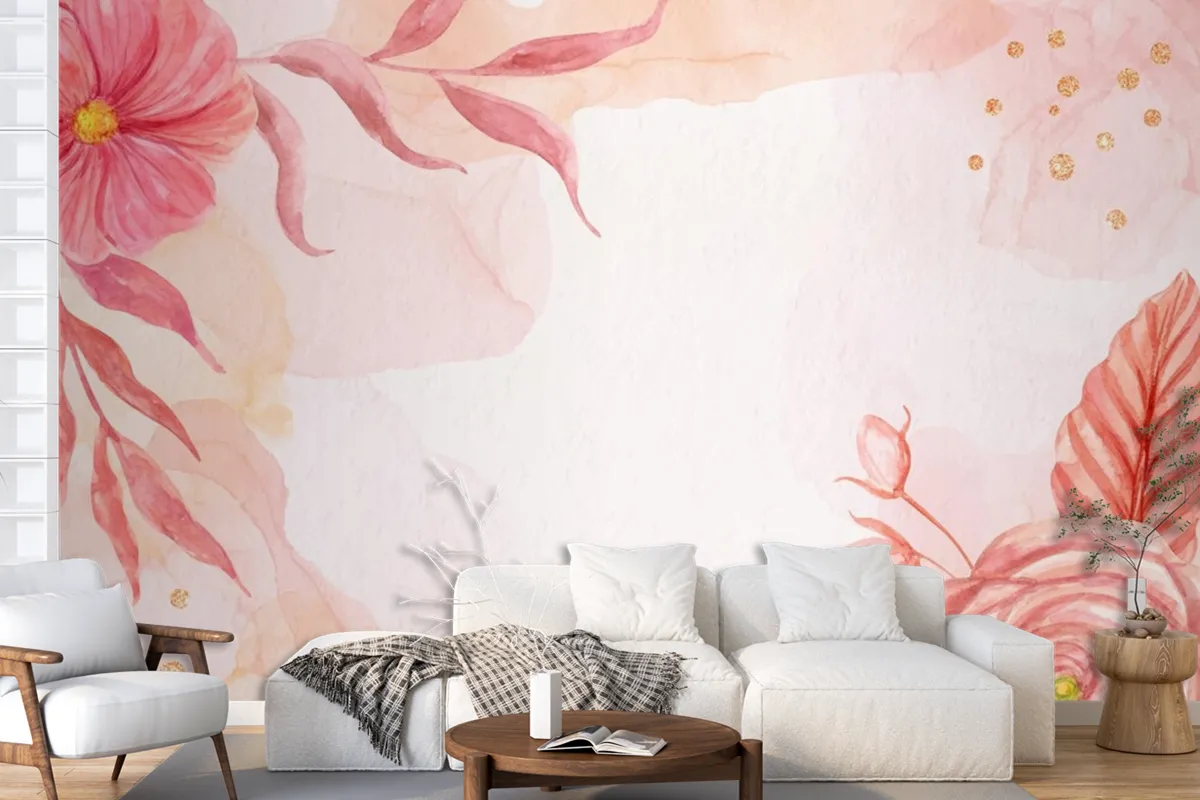 Hand Painted Flowers Background Wallpaper Mural