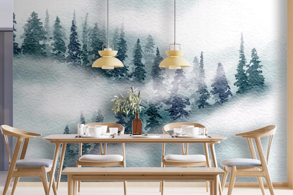 Hand Painted Japanese Themed Watercolour Landscape Wallpaper Mural