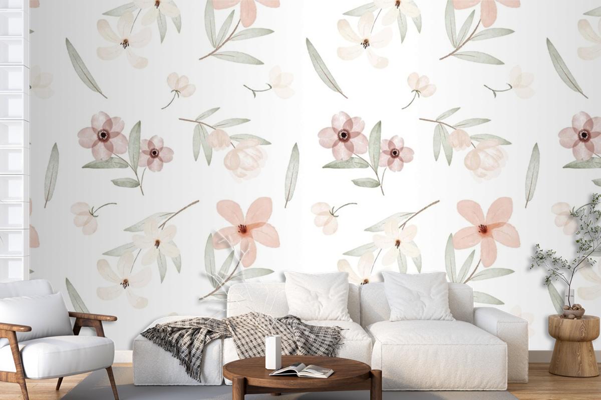 Hand Painted Watercolor Botanical Pattern Wallpaper Mural