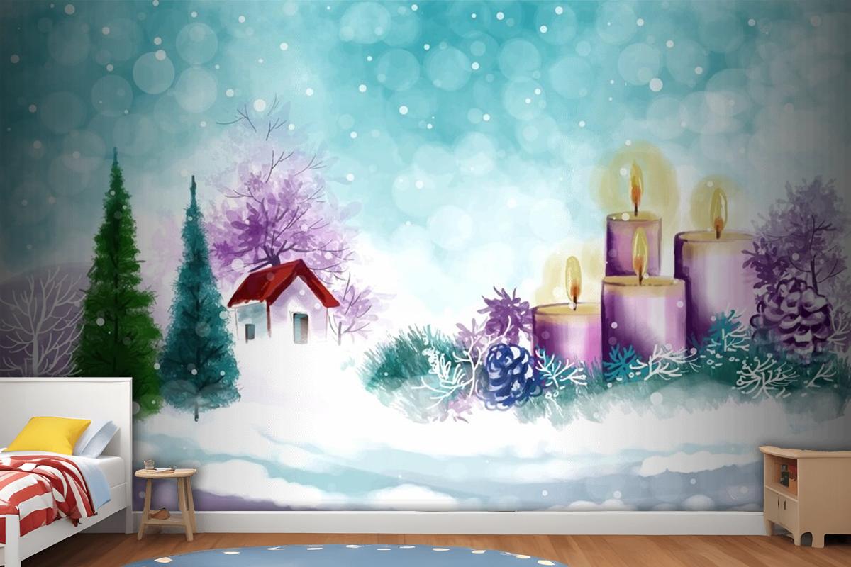 Hand Painted Watercolor Drawing For Christmas And Happy New Year Season Wallpaper Mural