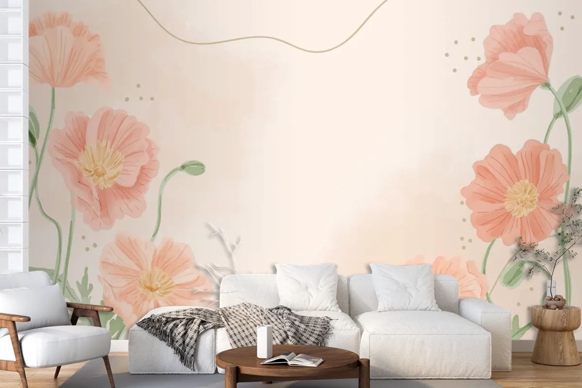 Hand Painted Watercolor Floral Background Wallpaper Mural