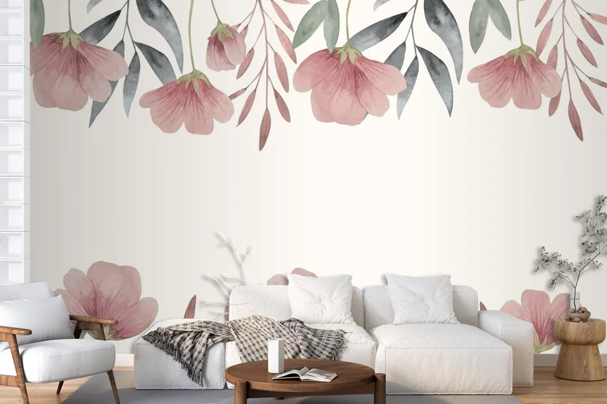 Hand Painted Watercolor Floral Background Wallpaper Mural