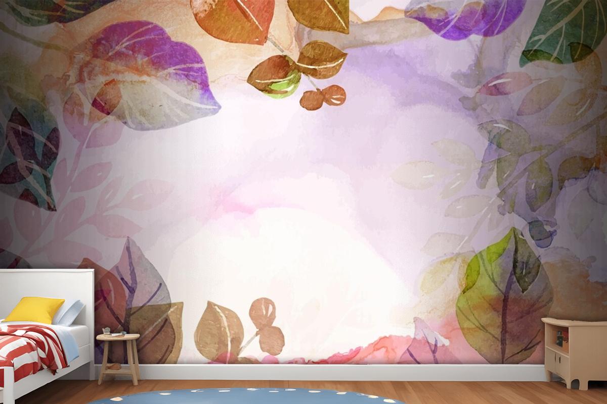 Hand Painted Watercolor Nature Background Girl Wallpaper Mural