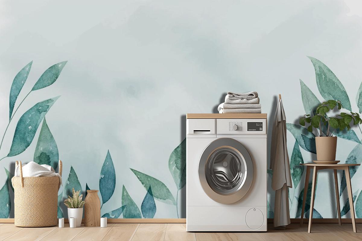 Hand Painted Watercolor Nature Background Laundry Room Wallpaper Mural